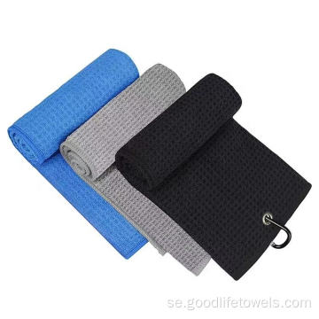 Bärbar polyester tri-fold golfhandduk med grommetkrok